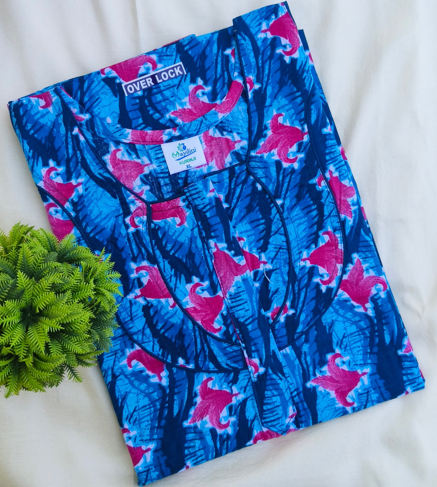 Cotton Nighty Blue Colour with Pink flower print