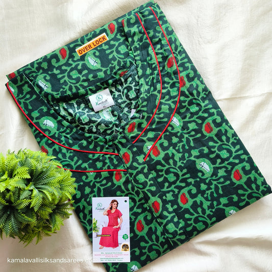 Cotton Nighty Green and Red colour