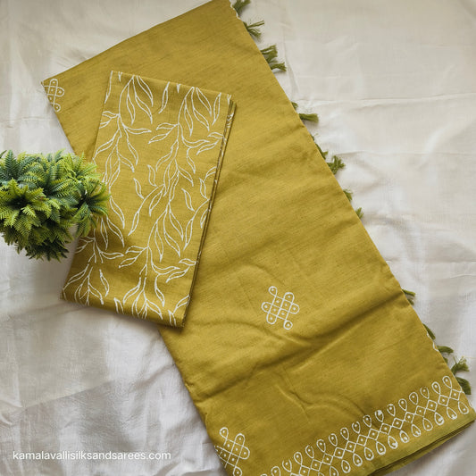 South Cotton Mix Block Printed Saree