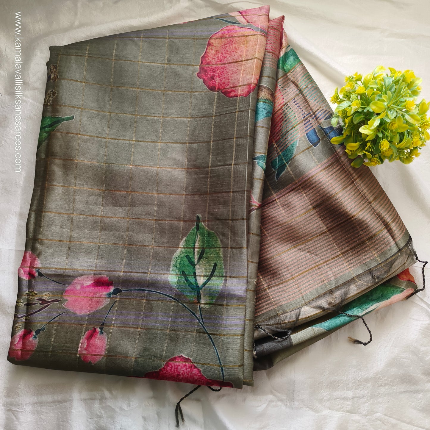 Semi Tussar Saree Grey Colour